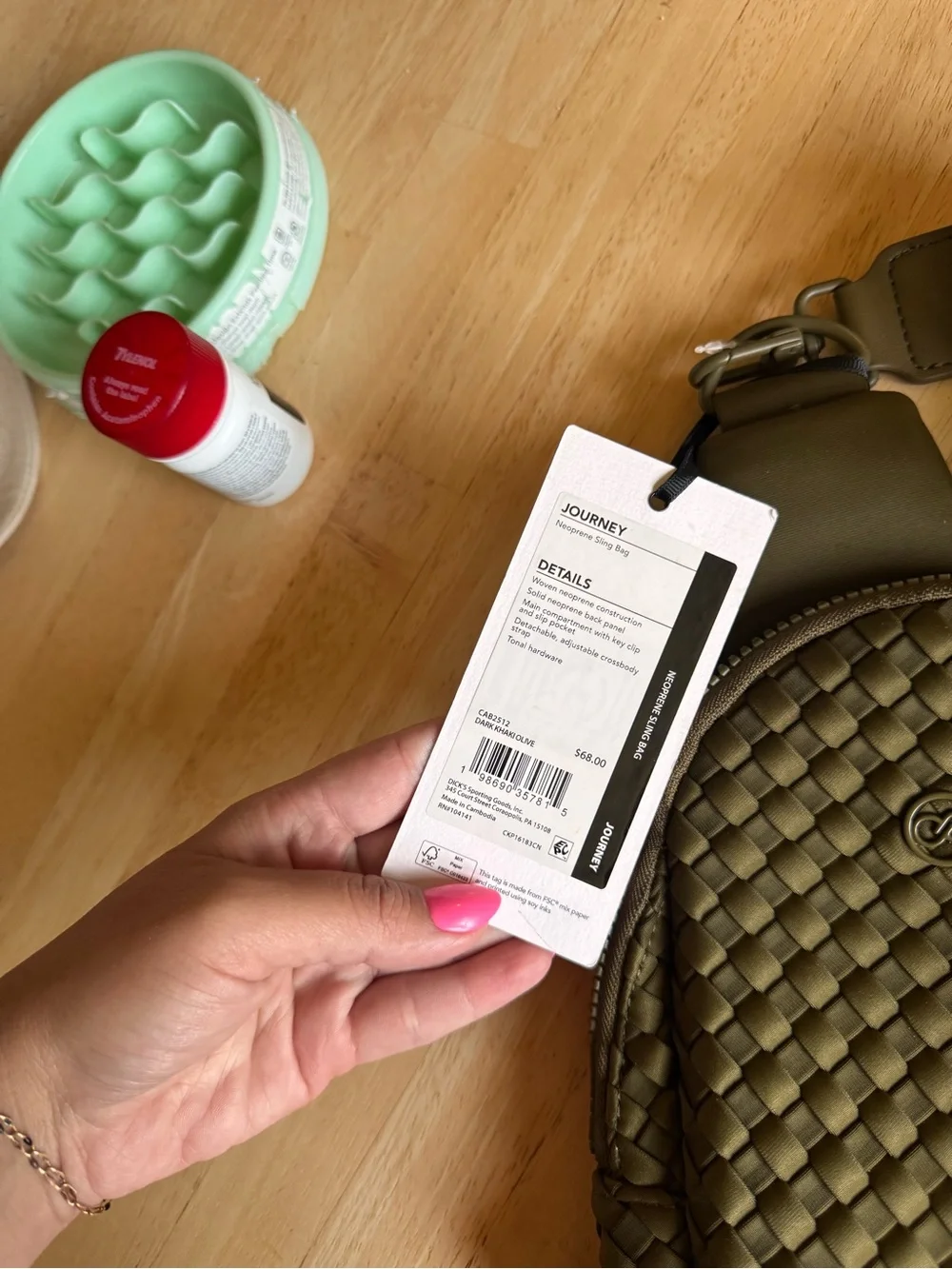 CALIA by Carrie Underwood Olive Green Neoprene Sling Bag NWT